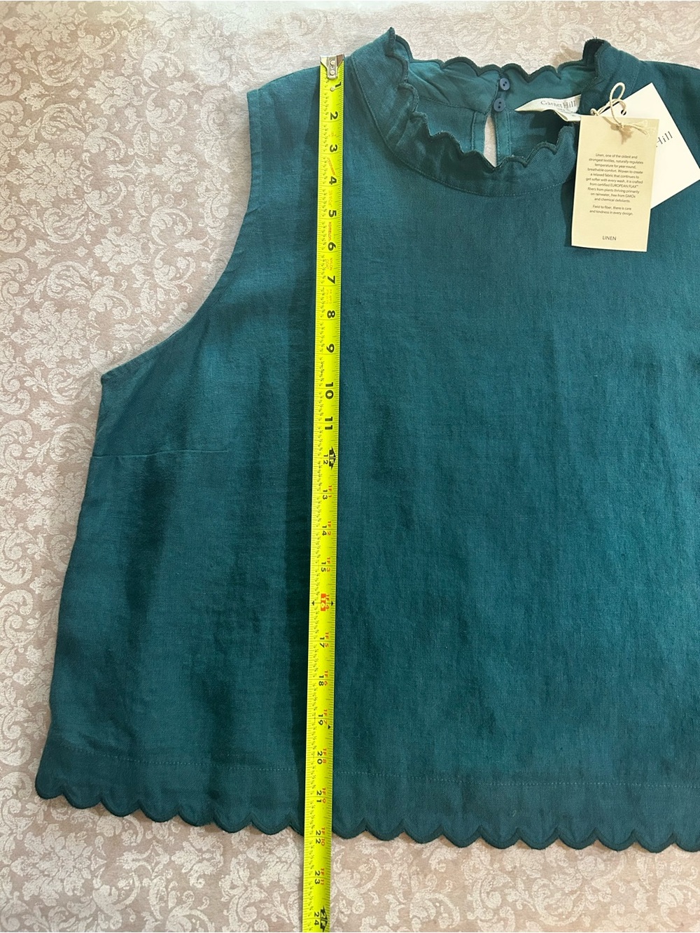 New~ Coastline Teal Blue Scalloped Linen Top size XL ~by Garnet Hill - Picture 11 of 14